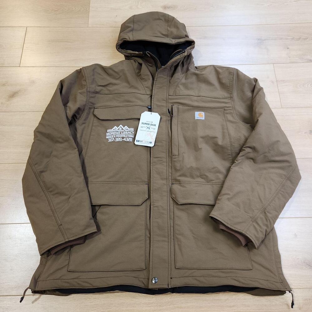 Carhartt Super Dux Traditional Coat Mens XL Brown Hooded Insulated Rain Defender